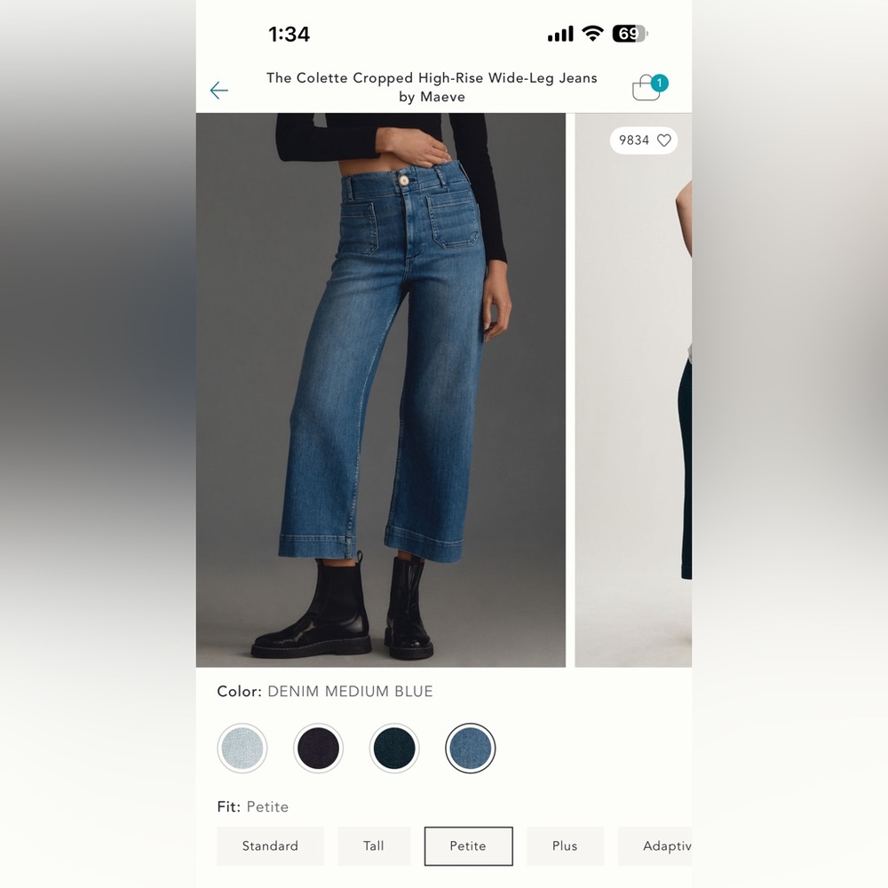 Anthropologie Colette Cropped High-Rise Wide Leg Jeans by Maeve